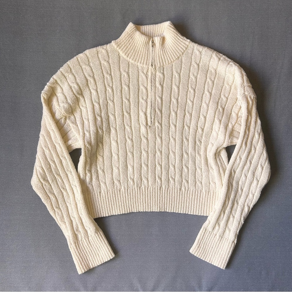 Le Lis Cropped Sweater Womens Cream Distressed Wide Ribbed V Neck‎ Pullover Sz S